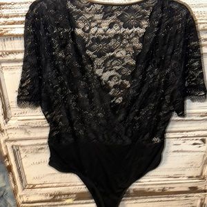 NWOT Black lace bodysuit gorgeous guys rayon spandex size xxxl nice